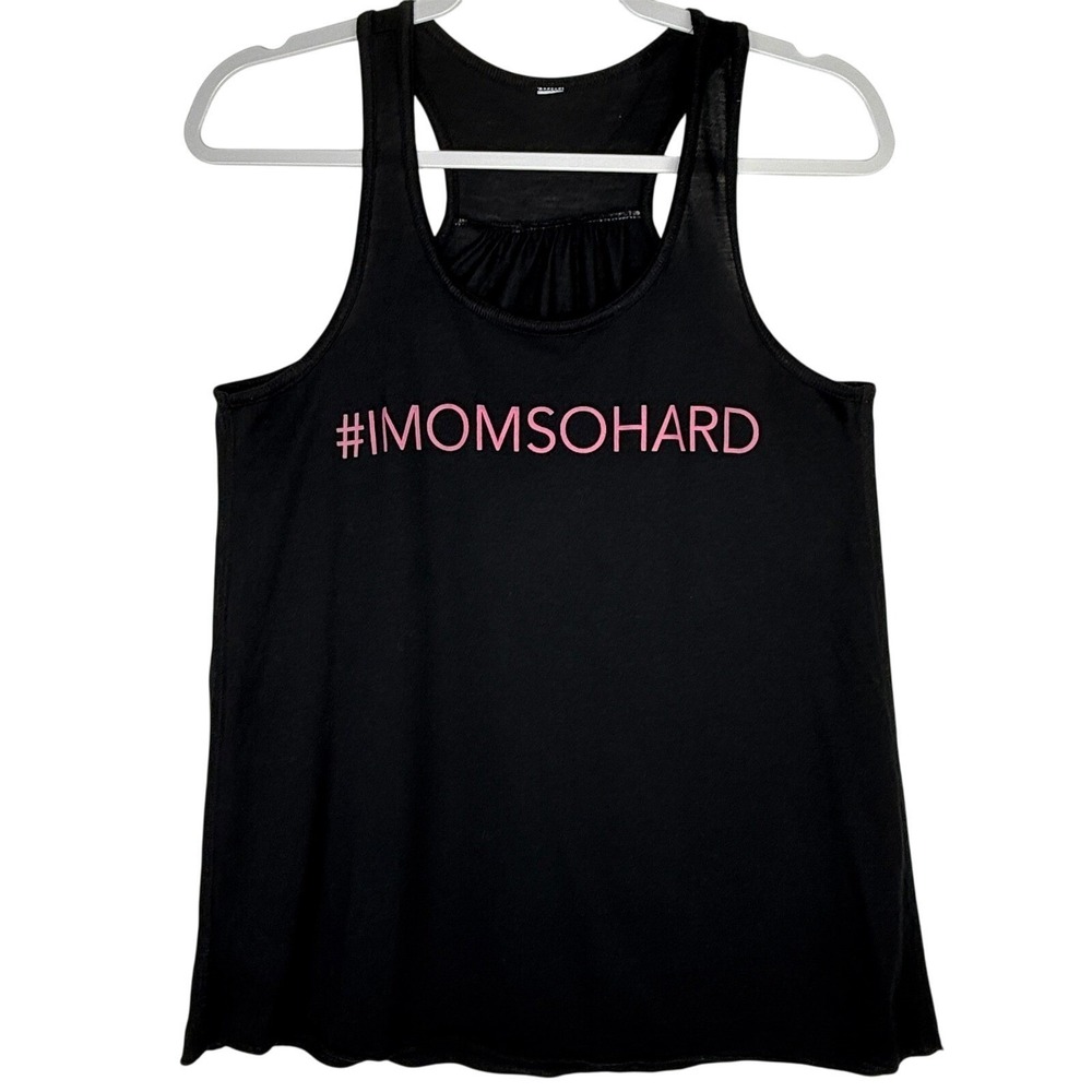 IMomSoHard Womens Black Pink Graphic Racerback Tank Top Gathered Back Relaxed S